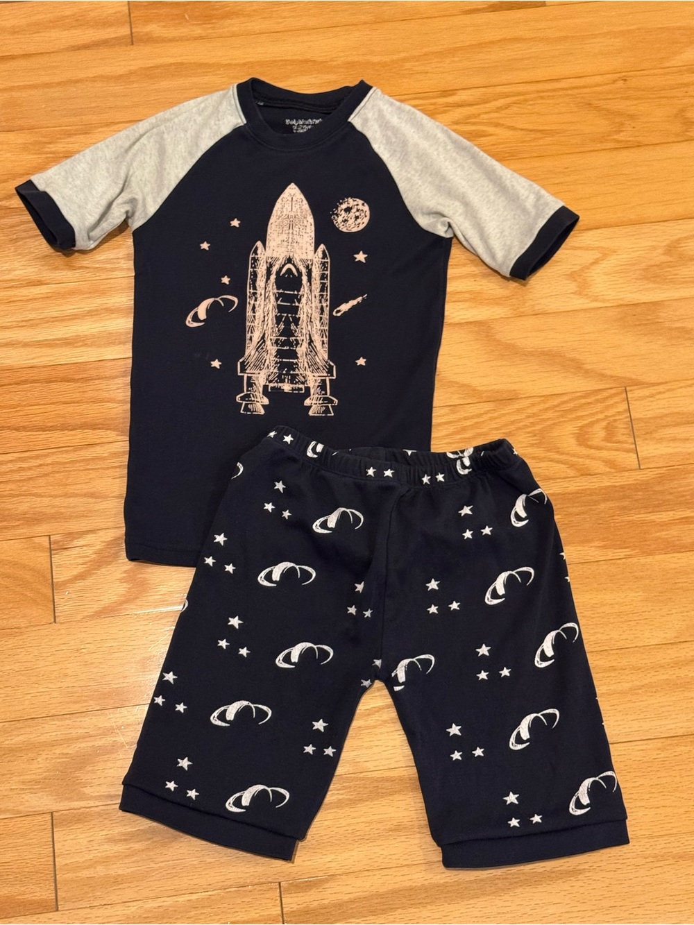 Glow in the dark space shuttle rocket short sleeve shorts pajama set
